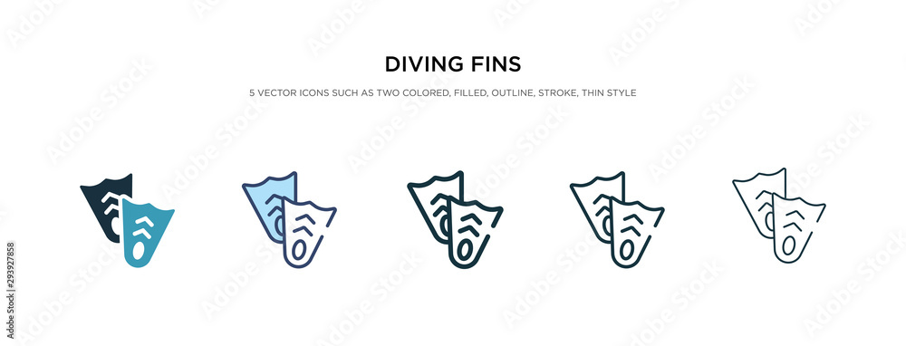 diving fins icon in different style vector illustration. two colored and black diving fins vector icons designed in filled, outline, line and stroke style can be used for web, mobile, ui diving fins icon in different style vector illustration. two colored and black diving fins vector icons designed in filled, outline, line and stroke style can be used for web, mobile, ui