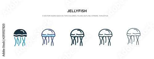 jellyfish icon in different style vector illustration. two colored and black jellyfish vector icons designed in filled, outline, line and stroke style can be used for web, mobile, ui