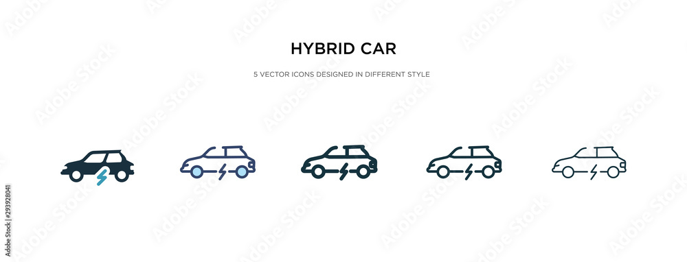hybrid car icon in different style vector illustration. two colored and black hybrid car vector icons designed in filled, outline, line and stroke style can be used for web, mobile, ui