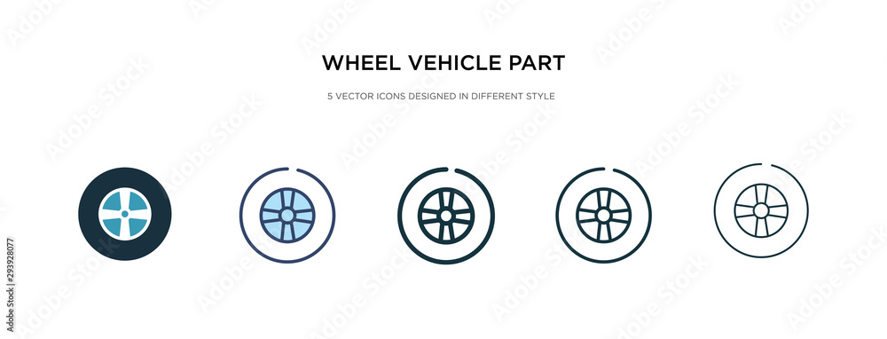 wheel vehicle part icon in different style vector illustration. two colored and black wheel vehicle part vector icons designed in filled, outline, line and stroke style can be used for web, mobile, wheel vehicle part icon in different style vector illustration. two colored and black wheel vehicle part vector icons designed in filled, outline, line and stroke style can be used for web, mobile,