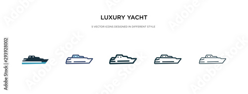 luxury yacht icon in different style vector illustration. two colored and black luxury yacht vector icons designed in filled, outline, line and stroke style can be used for web, mobile, ui