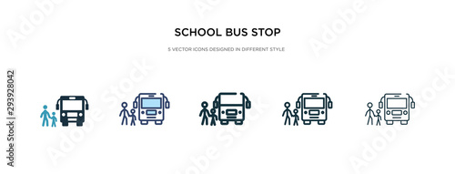 school bus stop icon in different style vector illustration. two colored and black school bus stop vector icons designed in filled, outline, line and stroke style can be used for web, mobile, ui