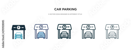 car parking icon in different style vector illustration. two colored and black car parking vector icons designed in filled, outline, line and stroke style can be used for web, mobile, ui