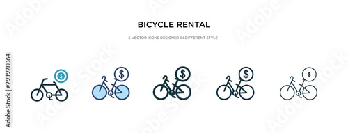 bicycle rental icon in different style vector illustration. two colored and black bicycle rental vector icons designed in filled, outline, line and stroke style can be used for web, mobile, ui