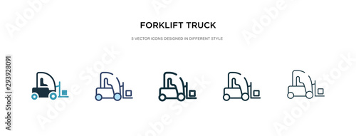 forklift truck icon in different style vector illustration. two colored and black forklift truck vector icons designed in filled, outline, line and stroke style can be used for web, mobile, ui