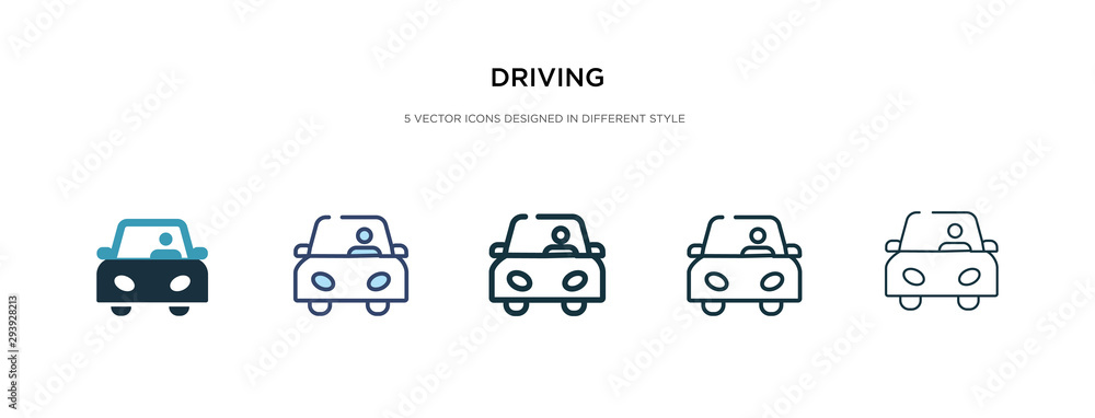 driving icon in different style vector illustration. two colored and black driving vector icons designed in filled, outline, line and stroke style can be used for web, mobile, ui - obrazy, fototapety, plakaty 