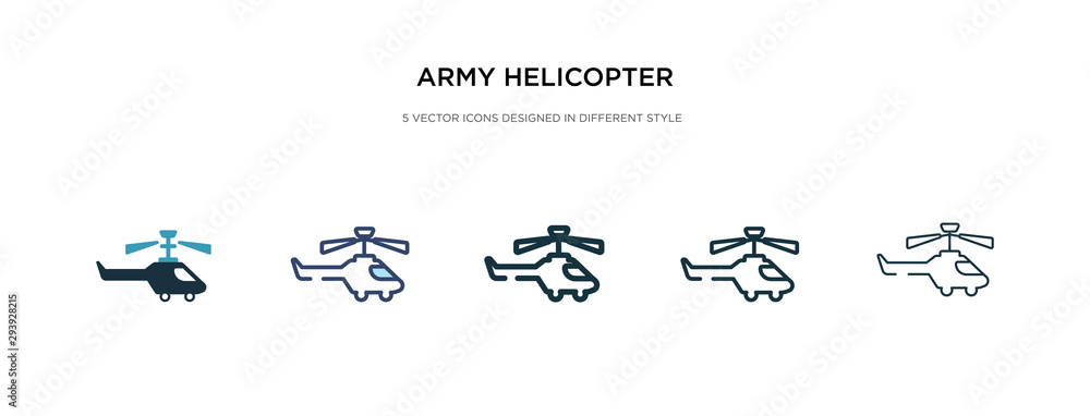army helicopter icon in different style vector illustration. two colored and black army helicopter vector icons designed in filled, outline, line and stroke style can be used for web, mobile, ui