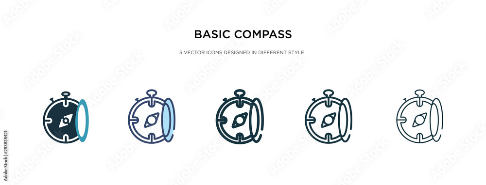 basic compass icon in different style vector illustration. two colored and black basic compass vector icons designed in filled, outline, line and stroke style can be used for web, mobile, ui