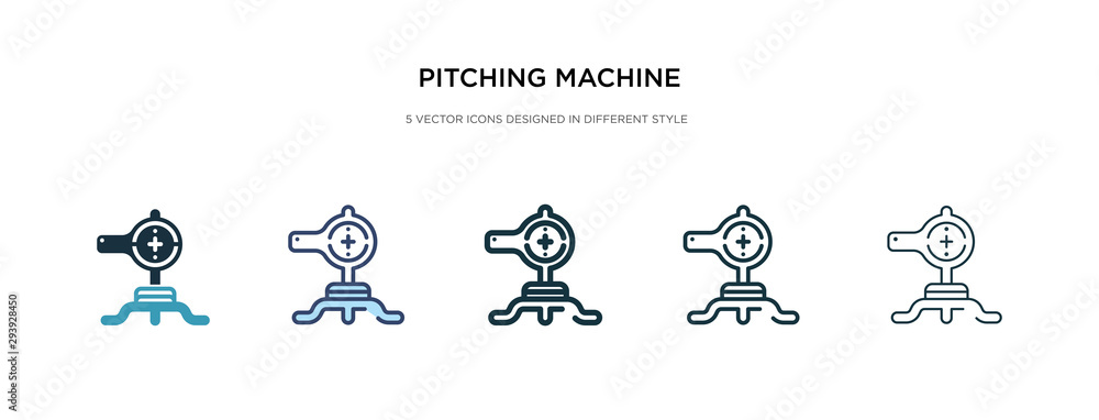 pitching machine icon in different style vector illustration. two colored and black pitching machine vector icons designed in filled, outline, line and stroke style can be used for web, mobile, ui pitching machine icon in different style vector illustration. two colored and black pitching machine vector icons designed in filled, outline, line and stroke style can be used for web, mobile, ui
