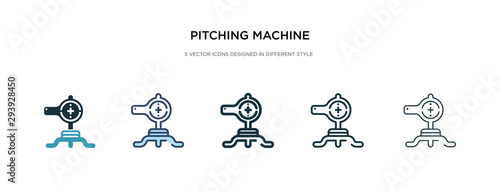 pitching machine icon in different style vector illustration. two colored and black pitching machine vector icons designed in filled, outline, line and stroke style can be used for web, mobile, ui
