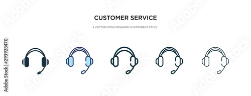 customer service headset icon in different style vector illustration. two colored and black customer service headset vector icons designed in filled, outline, line and stroke style can be used for