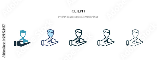 client icon in different style vector illustration. two colored and black client vector icons designed in filled, outline, line and stroke style can be used for web, mobile, ui