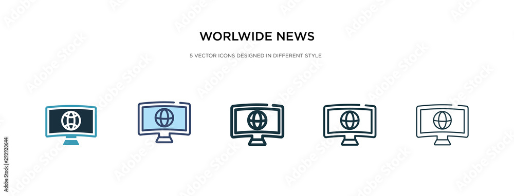 worlwide news icon in different style vector illustration. two colored and black worlwide news vector icons designed in filled, outline, line and stroke style can be used for web, mobile, ui worlwide news icon in different style vector illustration. two colored and black worlwide news vector icons designed in filled, outline, line and stroke style can be used for web, mobile, ui