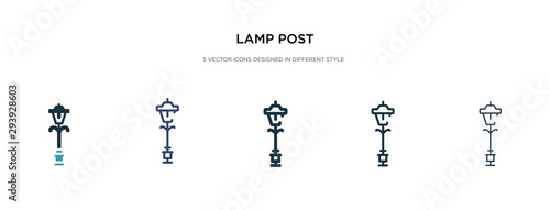 lamp post icon in different style vector illustration. two colored and black lamp post vector icons designed in filled, outline, line and stroke style can be used for web, mobile, ui