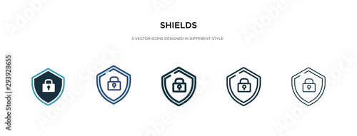 shields icon in different style vector illustration. two colored and black shields vector icons designed in filled, outline, line and stroke style can be used for web, mobile, ui