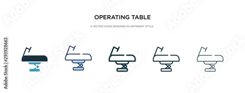 operating table icon in different style vector illustration. two colored and black operating table vector icons designed in filled, outline, line and stroke style can be used for web, mobile, ui