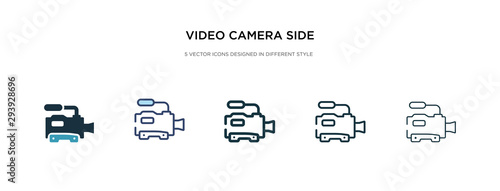 video camera side view icon in different style vector illustration. two colored and black video camera side view vector icons designed in filled, outline, line and stroke style can be used for web,