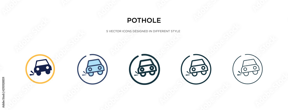 pothole icon in different style vector illustration. two colored and black pothole vector icons designed in filled, outline, line and stroke style can be used for web, mobile, ui