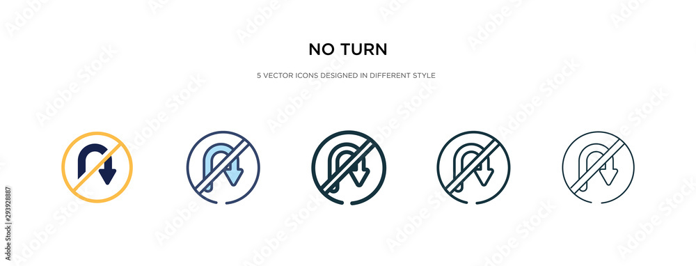 no turn icon in different style vector illustration. two colored and black no turn vector icons designed in filled, outline, line and stroke style can be used for web, mobile, ui no turn icon in different style vector illustration. two colored and black no turn vector icons designed in filled, outline, line and stroke style can be used for web, mobile, ui