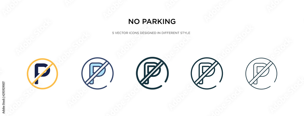 no parking icon in different style vector illustration. two colored and black no parking vector icons designed in filled, outline, line and stroke style can be used for web, mobile, ui