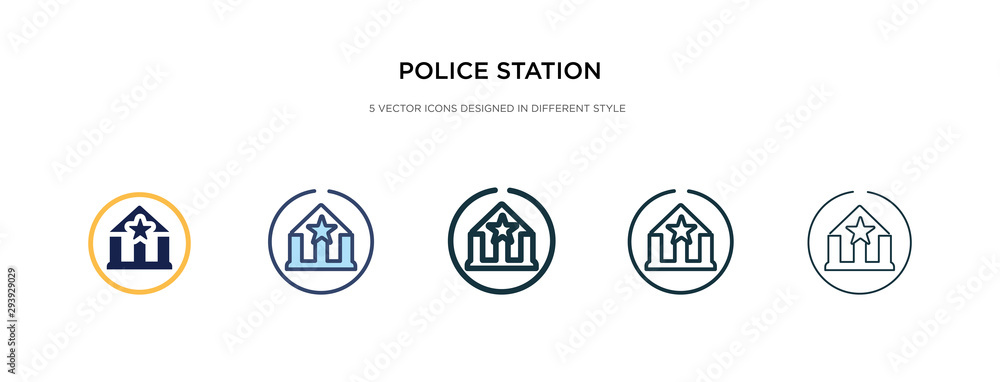 police station icon in different style vector illustration. two colored and black police station vector icons designed in filled, outline, line and stroke style can be used for web, mobile, ui