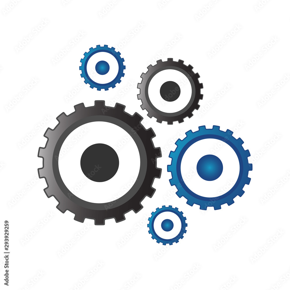 Gears and cogs vector illustration in black and blue styles Gears and cogs vector illustration in black and blue styles