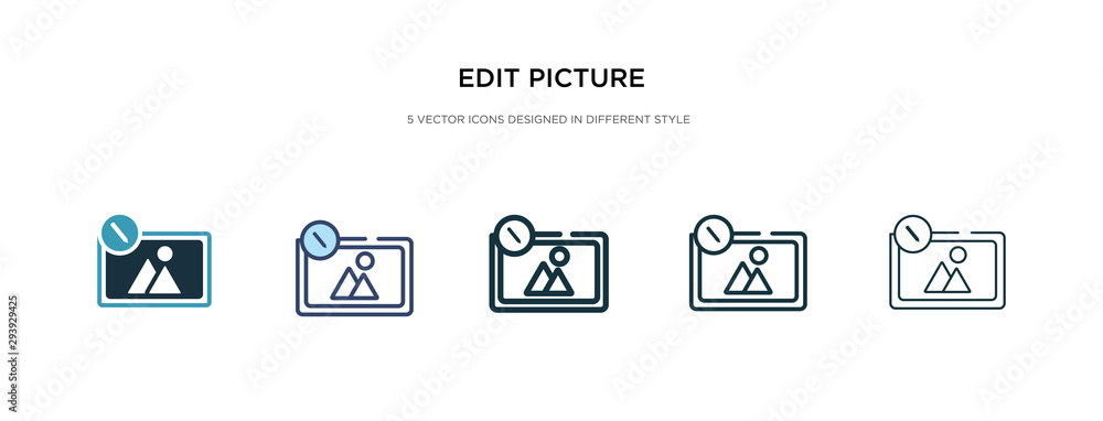 edit picture icon in different style vector illustration. two colored and black edit picture vector icons designed in filled, outline, line and stroke style can be used for web, mobile, ui edit picture icon in different style vector illustration. two colored and black edit picture vector icons designed in filled, outline, line and stroke style can be used for web, mobile, ui