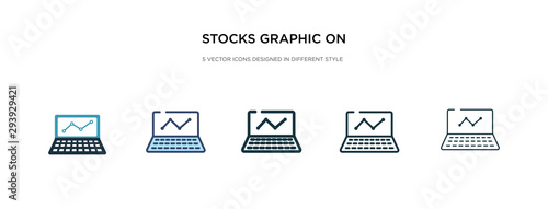 stocks graphic on laptop monitor icon in different style vector illustration. two colored and black stocks graphic on laptop monitor vector icons designed in filled, outline, line and stroke style