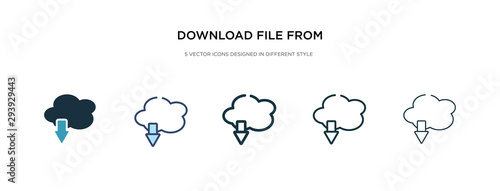 download file from cloud icon in different style vector illustration. two colored and black download file from cloud vector icons designed in filled, outline, line and stroke style can be used for