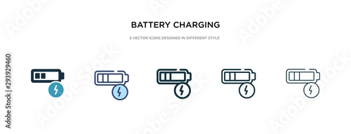 battery charging status icon in different style vector illustration. two colored and black battery charging status vector icons designed in filled, outline, line and stroke style can be used for