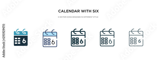 calendar with six days icon in different style vector illustration. two colored and black calendar with six days vector icons designed in filled, outline, line and stroke style can be used for web,