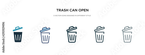 trash can open icon in different style vector illustration. two colored and black trash can open vector icons designed in filled, outline, line and stroke style can be used for web, mobile, ui photo