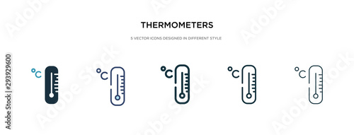 thermometers icon in different style vector illustration. two colored and black thermometers vector icons designed in filled, outline, line and stroke style can be used for web, mobile, ui