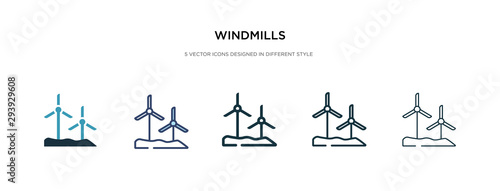 windmills icon in different style vector illustration. two colored and black windmills vector icons designed in filled, outline, line and stroke style can be used for web, mobile, ui