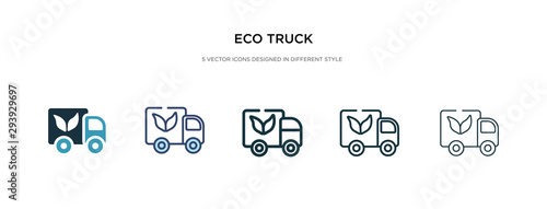 eco truck icon in different style vector illustration. two colored and black eco truck vector icons designed in filled, outline, line and stroke style can be used for web, mobile, ui