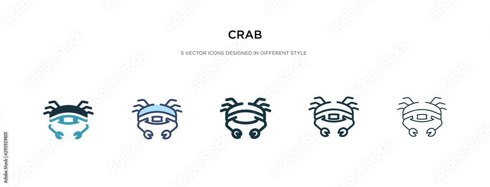 crab icon in different style vector illustration. two colored and black crab vector icons designed in filled, outline, line and stroke style can be used for web, mobile, ui crab icon in different style vector illustration. two colored and black crab vector icons designed in filled, outline, line and stroke style can be used for web, mobile, ui