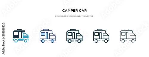 camper car icon in different style vector illustration. two colored and black camper car vector icons designed in filled, outline, line and stroke style can be used for web, mobile, ui