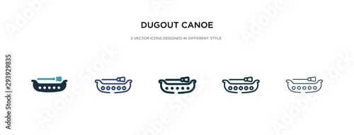 dugout canoe icon in different style vector illustration. two colored and black dugout canoe vector icons designed in filled, outline, line and stroke style can be used for web, mobile, ui