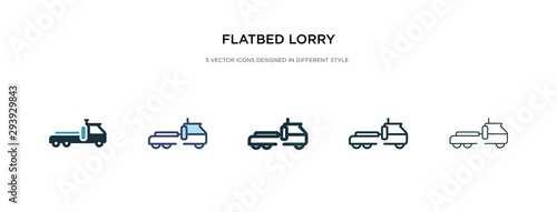 flatbed lorry icon in different style vector illustration. two colored and black flatbed lorry vector icons designed in filled, outline, line and stroke style can be used for web, mobile, ui