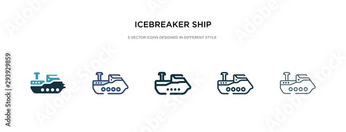 icebreaker ship icon in different style vector illustration. two colored and black icebreaker ship vector icons designed in filled, outline, line and stroke style can be used for web, mobile, ui