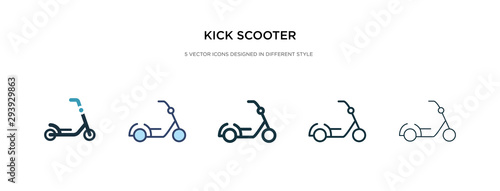 kick scooter icon in different style vector illustration. two colored and black kick scooter vector icons designed in filled, outline, line and stroke style can be used for web, mobile, ui