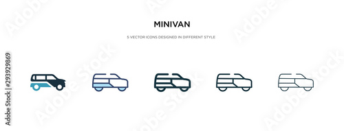 minivan icon in different style vector illustration. two colored and black minivan vector icons designed in filled, outline, line and stroke style can be used for web, mobile, ui