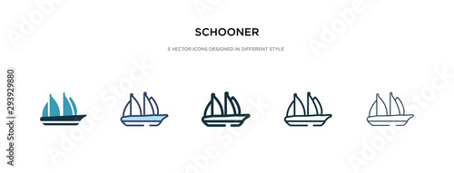 schooner icon in different style vector illustration. two colored and black schooner vector icons designed in filled, outline, line and stroke style can be used for web, mobile, ui