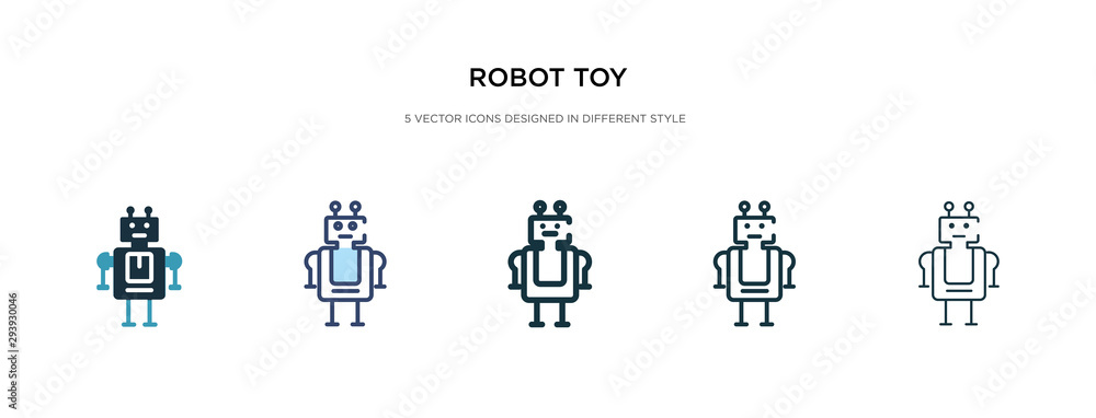 robot toy icon in different style vector illustration. two colored and black robot toy vector icons designed in filled, outline, line and stroke style can be used for web, mobile, ui