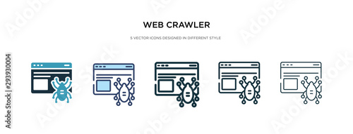 web crawler icon in different style vector illustration. two colored and black web crawler vector icons designed in filled, outline, line and stroke style can be used for web, mobile, ui