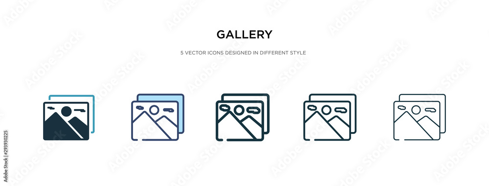 gallery icon in different style vector illustration. two colored and black gallery vector icons designed in filled, outline, line and stroke style can be used for web, mobile, ui - obrazy, fototapety, plakaty 