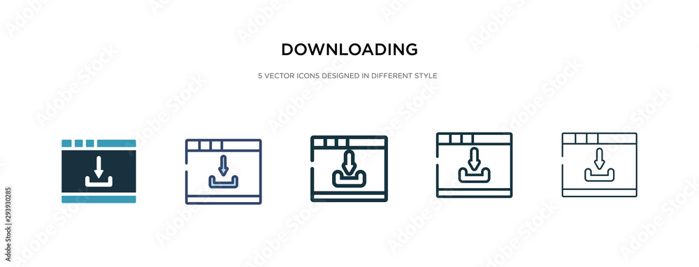 downloading icon in different style vector illustration. two colored and black downloading vector icons designed in filled, outline, line and stroke style can be used for web, mobile, ui downloading icon in different style vector illustration. two colored and black downloading vector icons designed in filled, outline, line and stroke style can be used for web, mobile, ui