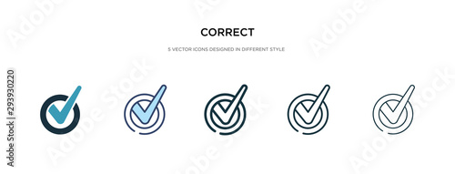 correct icon in different style vector illustration. two colored and black correct vector icons designed in filled, outline, line and stroke style can be used for web, mobile, ui