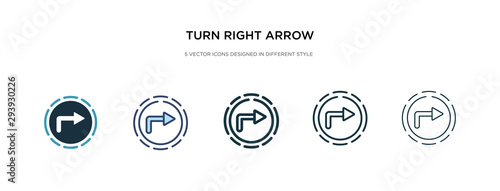 turn right arrow icon in different style vector illustration. two colored and black turn right arrow vector icons designed in filled, outline, line and stroke style can be used for web, mobile, ui