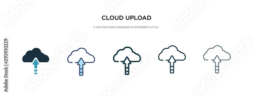 cloud upload icon in different style vector illustration. two colored and black cloud upload vector icons designed in filled, outline, line and stroke style can be used for web, mobile, ui
